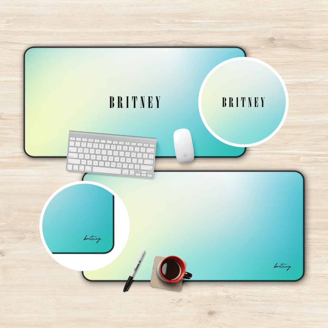 Personalized Desk Mat Custom Name Cute Pastel Lime Green Gradient Funky ...