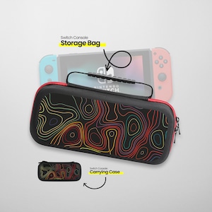 Étui de transport Switch, sac de rangement, coque rigide, carte topographique abstraite, ligne de topographie, pochette de voyage pour console Nintendo Switch et modèle OLED