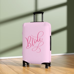 Gepersonaliseerde elastische bagagehoes voor bruid | Effen platte roze kofferbeschermer | Leuk cadeau voor bruidspaar, vrouw, vrouw | Reisaccessoires