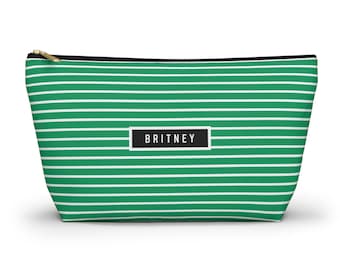 Borsa per accessori personalizzata: motivo a righe verdi per Mahjong e borsa da viaggio per cosmetici