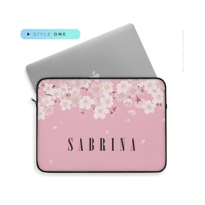 Laptop Sleeve Pink Sakura Cherry Blossom | Personalized Name Monogram MacBook Pro Air Sleeve | Laptop Case Cover | 12inch 13inch 15inch
