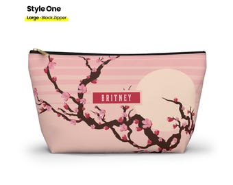 Personalized Pastel Pink Sakura Cherry Blossom Accessory Pouch