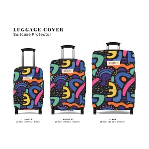 Zwart Bagagehoes Kofferbeschermer Esthetisch Modern Retro Abstracte Vormen Gepersonaliseerde Naam Aanpassen Cadeau Voor Kinderen Jongens Meisjes Vrouwen Mannen