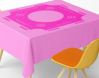 Square Mahjong Tablecloth With Instructions: Minimalist Solid Hot Pink Barbiecore Fuchsia Bright Game Mat