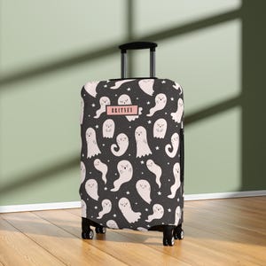 Halloween Bagagehoes Kofferbeschermer Zwart Magisch Kawaii Spook Gepersonaliseerde Naam Aangepast Vakantiecadeau Voor Kinderen Jongens Meisjes Vrouwen Mannen