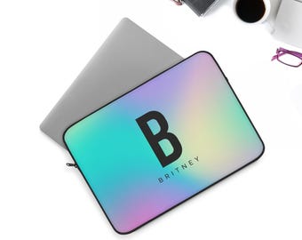 Monogram Laptop Sleeve: Pastel Holographic Rainbow MacBook Cover