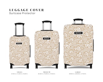 Personalisierte Japanische Wolke Gepäckabdeckung: Benutzerdefinierte Name Tan und Weiß Koffer Schutz, künstlerische asiatische Welle Reisetasche Ärmel