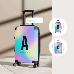 Koffer Met Wielen Bagage Cabine Reistas Kleurrijk Funky Retro Holografische Ombré Gepersonaliseerde Custom Cadeau Voor Kinderen Jongens Meisjes Vrouwen Heren