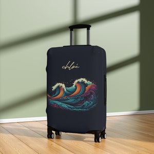 Esthetische bagagehoes kofferbeschermer zwart zomer oceaan Japanse golfkunst gepersonaliseerde naam aangepast cadeau voor kinderen jongens meisjes vrouwen mannen
