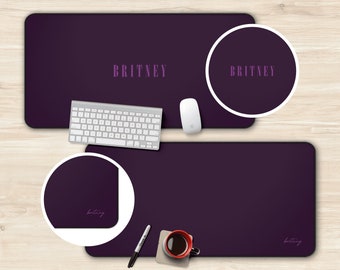 Lila Schreibtischmatte Personalisierter Name Ästhetischer Dunkel Rustikal Aubergine Lila Niedlich XL XXL Gaming Mousepad mit Rand Geschenk für Gamer