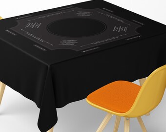 Square Mahjong Tablecloth With Instructions: Minimalist Black Solid Color Elegant Dark Game Mat