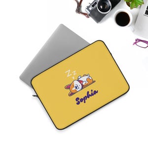 Corgi Laptop Sleeve Personalized Cute Dog Sleeping Lazy Kawaii Puppy Cartoon MacBook Pro Air Laptop Cover Bag 12 inch 13 inch 15 inch Case