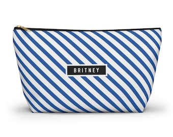 Astuccio per accessori personalizzato: motivo a righe bianche e blu intenso per Mahjong e borsa da viaggio per cosmetici