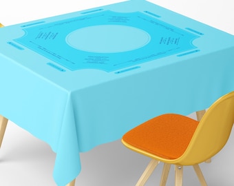Mantel cuadrado para Mahjong con instrucciones: Tapete minimalista liso azul cielo, cian y aguamarina para juegos costeros