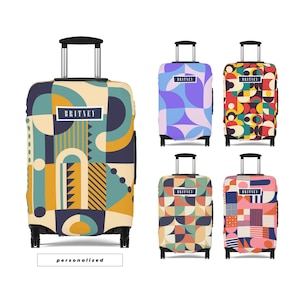 Kofferhoes Bagagebeschermer Kleurrijk Abstract Geometrische Vormen Retro Stijl Gepersonaliseerd Aanpassen Cadeau Voor Kinderen Jongens Meisjes Vrouwen Mannen