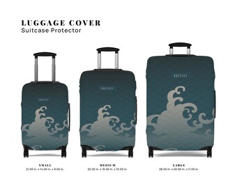 Personalisierte Teal Wave-Gepäckhülle: Seigaiha-Muster, individueller Name