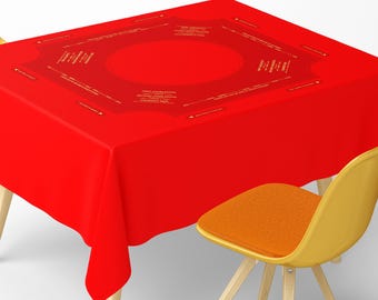 Square Mahjong Tablecloth With Instructions: Minimalist Solid Red Chinese New Year Lucky Game Mat