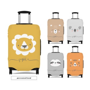 Kofferhoes Bagagebeschermer Schattige dieren Cartoon Gezichten Handgetekende karakters Gepersonaliseerde Aanpassen Cadeau voor kinderen jongens meisjes vrouwen mannen