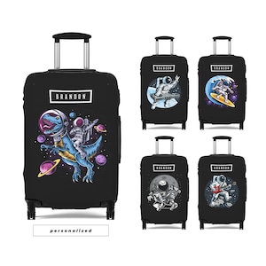 Zwarte Bagagehoes Kofferbeschermer Astronaut Dinosaurus Gitaar Skate Surf DJ Gepersonaliseerd Aanpassen Cadeau Voor Kinderen Jongens Meisjes Vrouwen Mannen