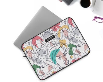 Abstract Faces Laptop Sleeve, Aesthetic Protective Cover, Personalized Gift