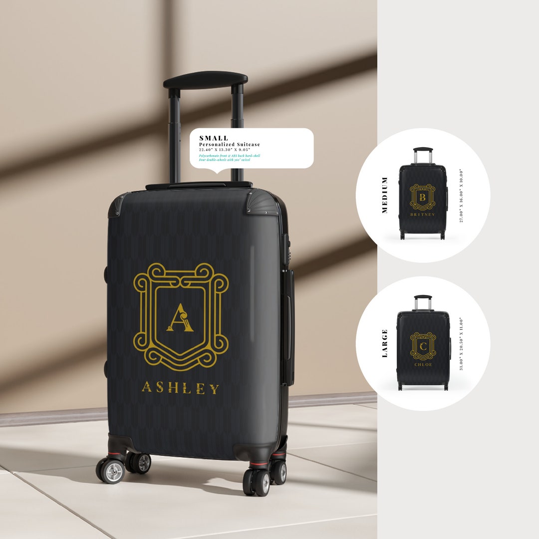 Monogram Suitcase Personalized Black Suitcase: Retro Gold Initial Monogram Travel Bag - Etsy