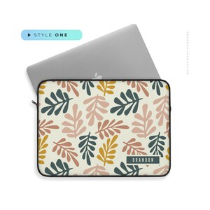 Modern Abstract Leaves Leaf Pattern Laptop Sleeve | Personalized Name Monogram MacBook Air Sleeve | Laptop Case Cover | 12inch 13inch 15inch