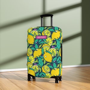 Citroen Bagagehoes Kofferbeschermer Zomer Tropisch Weelderig Geel Citrusfruit Gepersonaliseerde Naam Aangepast Cadeau Voor Kinderen Jongens Meisjes Vrouwen Mannen