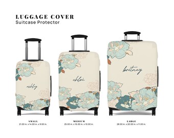 Personalisierte Japanische Pfingstrose Gepäckabdeckung: Teal Floral Kofferschutz