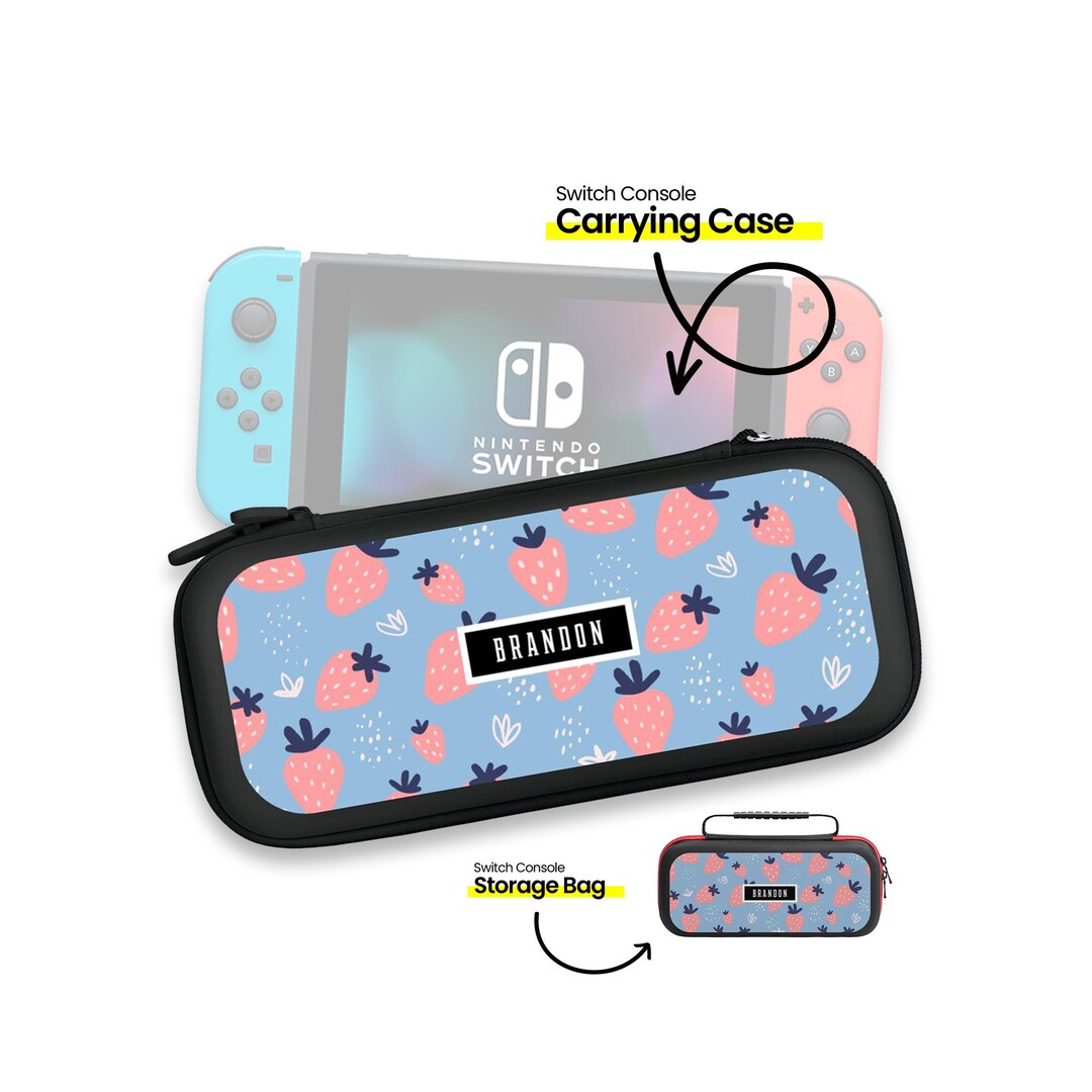 Personalized Switch Carrying Case Purple Strawberrry Pattern Storage ...