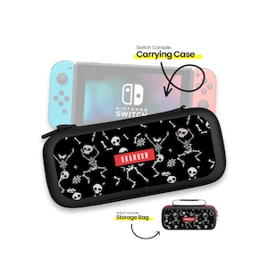 ブラック ハロウィン スイッチ キャリングケース かわいい おもしろい スケルトン ボーン 収納バッグ ハードシェル トラベルポーチ Nintendo Switch コンソールと OLED モデル用
