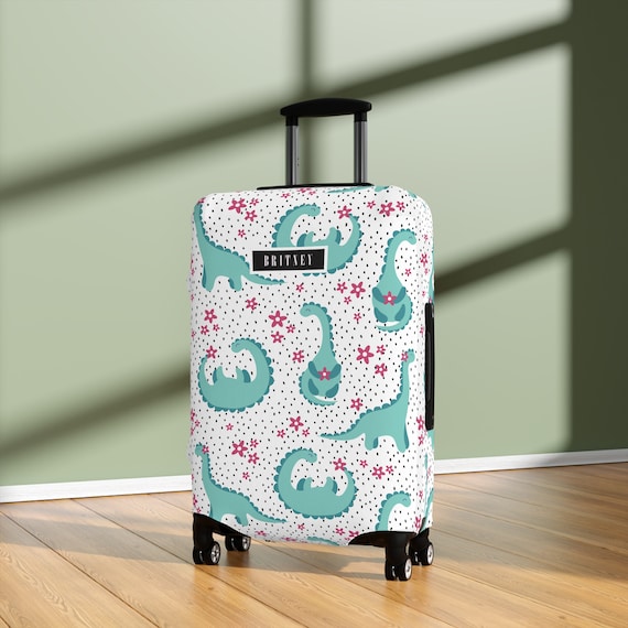 Dinosaur Luggage Cover Suitcase Protector Cute Green Dino Pink Flowers Pattern Personalized Name Custom Travel Gift for Kids Boys Girls Etsy