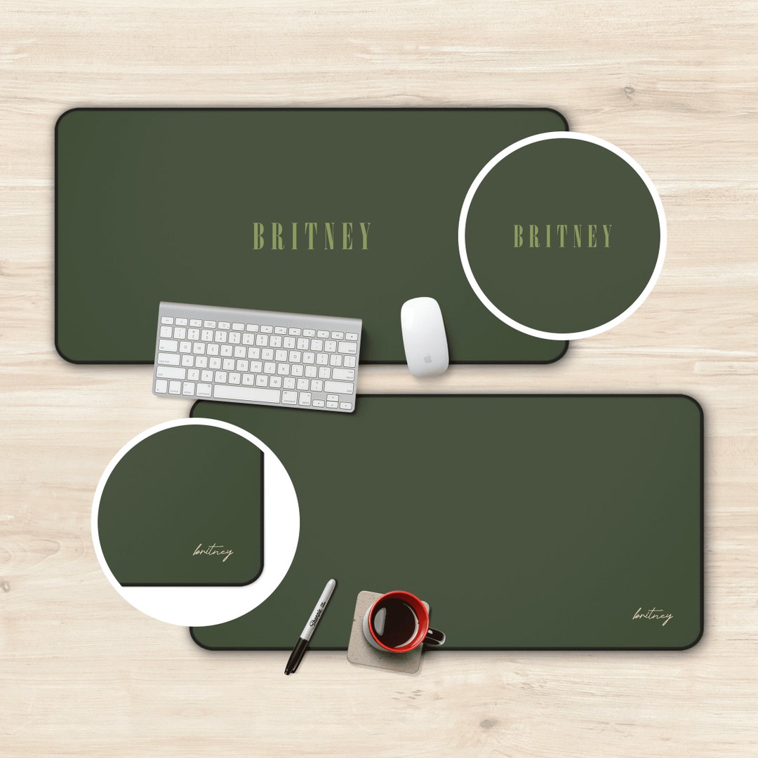 Personalized Desk Mat Custom Name Cute Dark Moss Olive Fern Army Sage ...