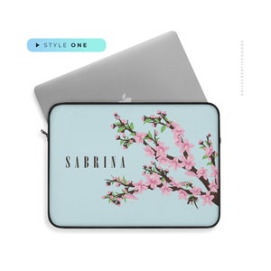 Laptop Sleeve Pastel Sakura Spring Peach Blossom | Personalized Name Monogram MacBook Pro Air Bag | Laptop Case Cover | 12inch 13inch 15inch