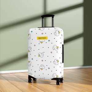 Eend Bagagehoes Kofferbeschermer Leuke Badeend Cartoon Duckie Patroon Gepersonaliseerde Naam Aanpassen Cadeau Voor Kinderen Jongens Meisjes Vrouwen Mannen