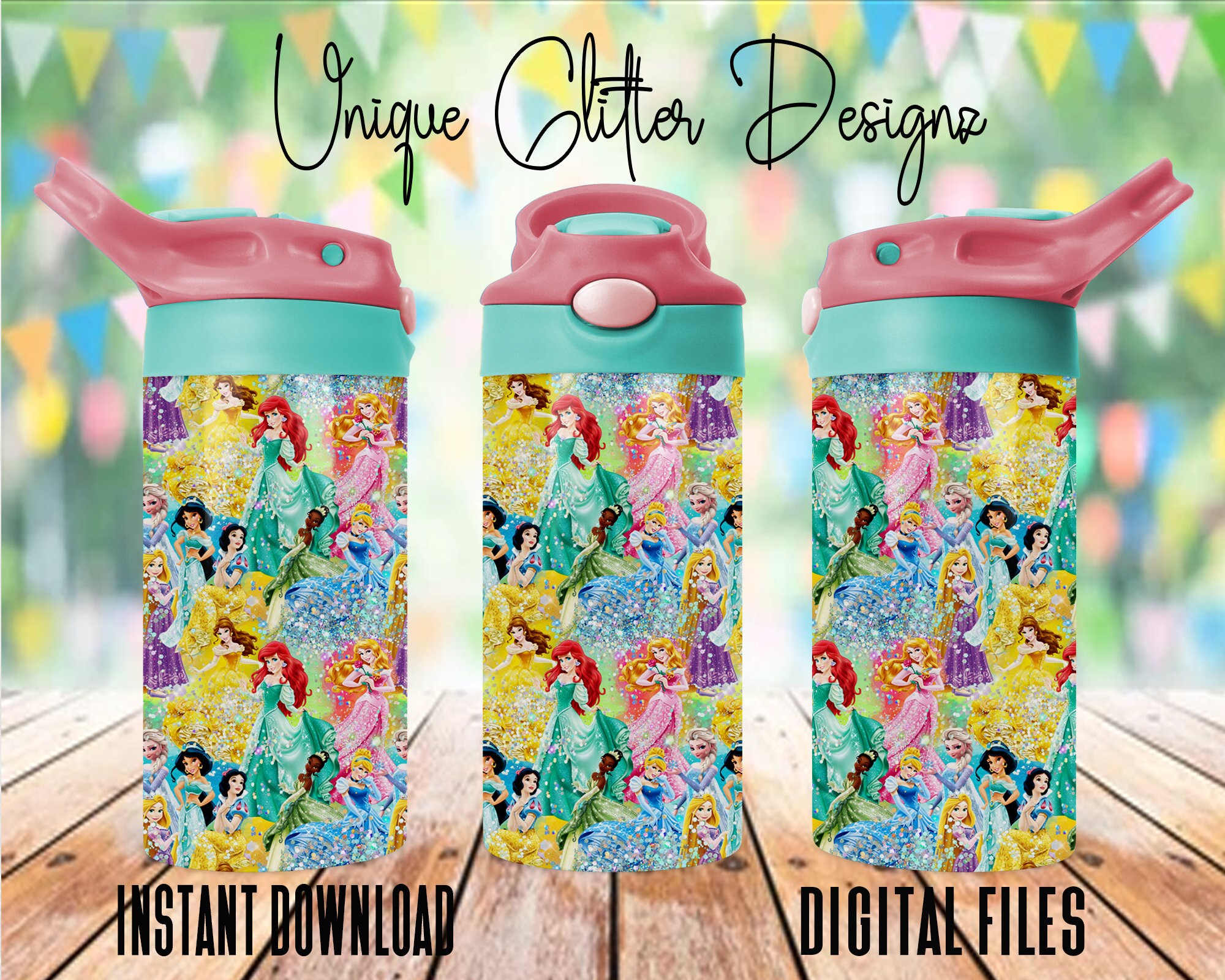 Princess glitter wrap 12oz Flip Top wrap PNG Sublimation Etsy