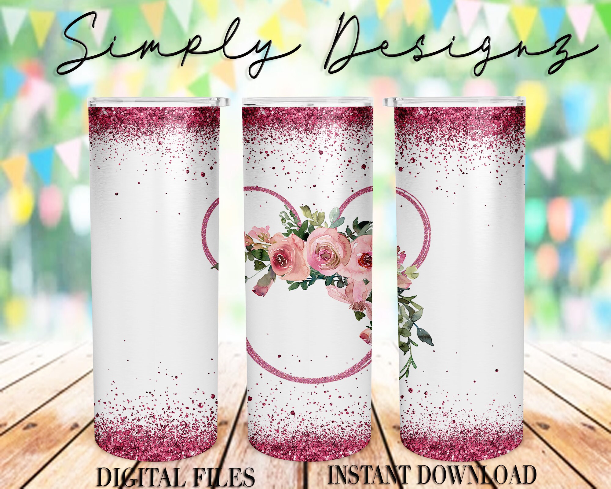 Floral Tumbler Straight/Tapered Tumbler Sublimation Glitter Etsy