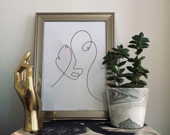 Limited Edition Monochrome Portrait Print, One line Abstract Face Wall Art Print, Minimalist one line drawing