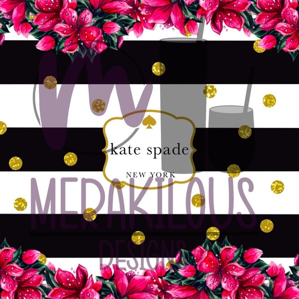 Seamless Kate Spade Inspired Instant DIGITAL DOWNLOAD 20oz Straight Sublimation Tumbler PNG Wrap Floral Gold ThickStripes Dots Faux Glitter