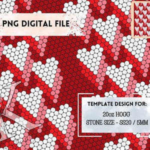 Cascading Heart Rhinestone Template, Bedazzled Hearts, Valentine png, Falling, PNG Template, 20oz HOGG, Diamond Painting, DIGITAL Seamless