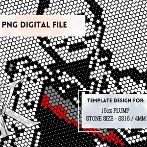Puede incluir: Diseño de plantilla digital en blanco y negro para un plump de 16 onzas, con una letra K con detalles florales. La plantilla está diseñada para usarse con piedras SS16/4mm.