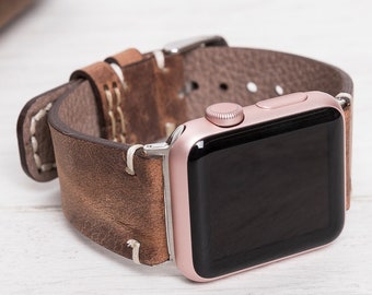Brown Leather Apple Watch Band 41mm 38mm 40mm 42mm 44mm 45mm Premium Apple Watch Strap Series 1 2 3 4 5 6 7 8 SE Monogram Custom Gift Band