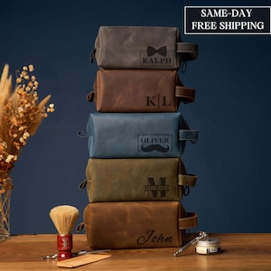 Personalisierte Herren Leder Kulturtasche, Groomsmen Geschenke, Geburtstagsgeschenke für Männer Papa, Jubiläumsgeschenke für Ehemann, Reisegeschenke, Dopp Kit
