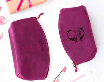 Personalized Valentines Day Gifts For Her Leather Toiletry Bags, Valentine Gifts For Women, Makeup Bag, Custom Make Up Pouch, Cosmetic Bag