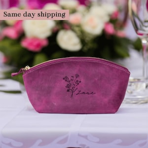 Personalized Leather Bridesmaid Proposal Makeup Bag Gifts, Bridesmaid Bridal Shower Gift Ideas, Custom Make Up Pouch, Toiletry Bags Women