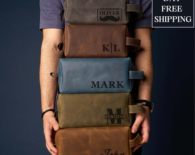 Mens Leather Toiletry Bag: Groomsmen Gifts Personalized, Groomsmen Proposal Gifts Box, Wedding Gift, Groomsman Best Man Gift, Wedding Favors