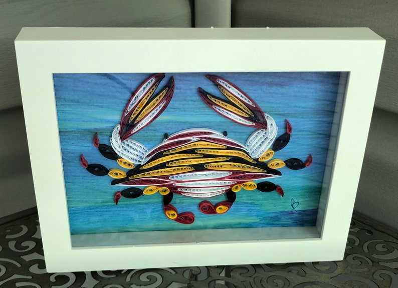 Framed Quilled Maryland Blue Crab made in the Colors of the Maryland State Flag