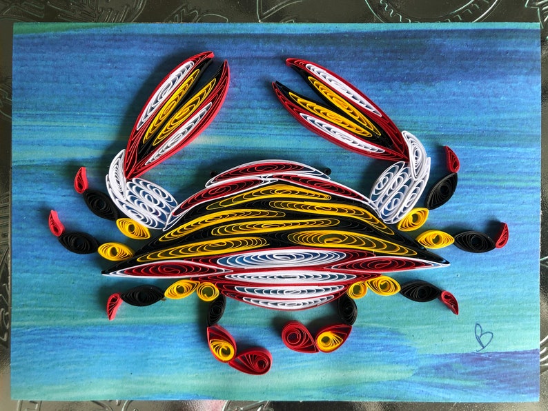 Framed Quilled Maryland Blue Crab made in the Colors of the Maryland State Flag