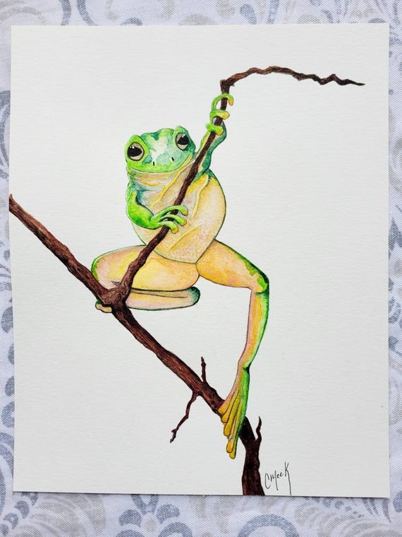 Buy Original Watercolor Sexy Frog Poised on a Branch Painting