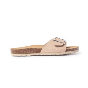 Free Shipping VEGAN Strap Sandals for Summer Cordoba Vegan Leather Slide Cork Sandal Sand Brown image 3