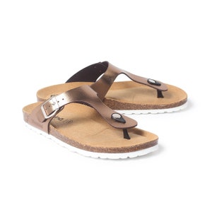 Free Shipping VEGAN Strap Sandals for Summer Malaga Vegan Leather Cork Sandal Metallic Copper image 2